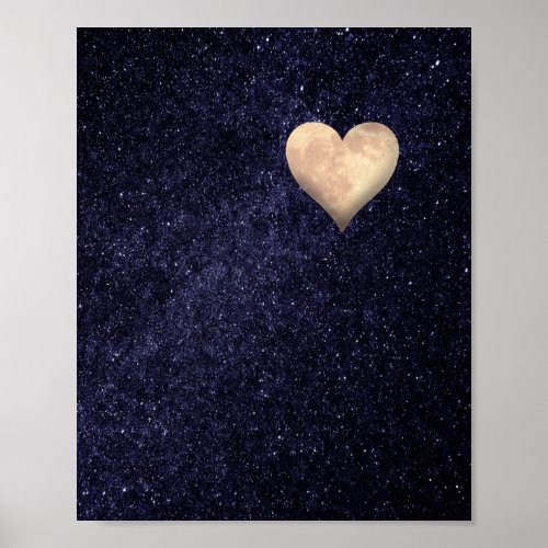 Heart Shaped Moon in the Starry Night Sky Poster
