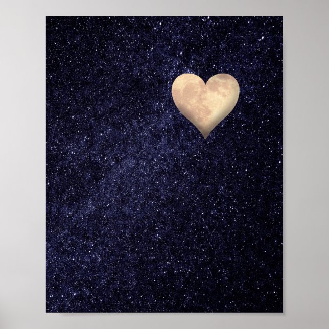 Heart Shaped Moon in the Starry Night Sky Poster (Front)