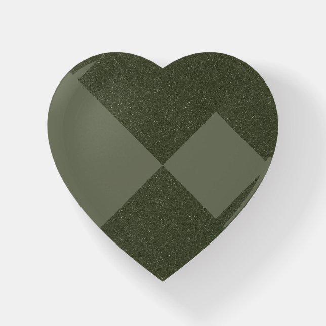 Heart-Shaped Moss Green Paperweight – Customizable (Front)