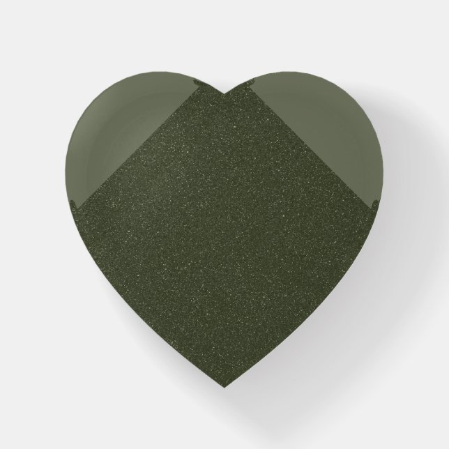 Heart-Shaped Moss Green Textured Paperweight (Front)