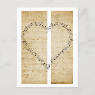 Heart-Shaped Music Notes Vintage Sheet Postcard