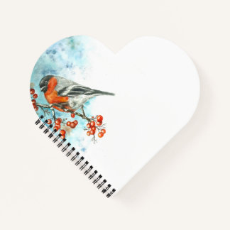 Heart-Shaped Notebook with Watercolor Eurasian Bul