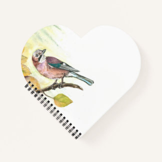 Heart-Shaped Notebook with Watercolor Eurasian Jay