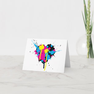 Heart Shaped Paint Splatter Colorful Ink Splash Card
