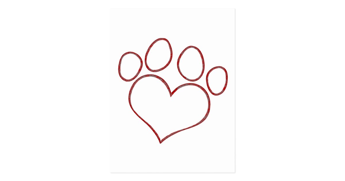 Heart Shaped Paw Print Dog Cat Puppy Kitten Postcard | Zazzle.com