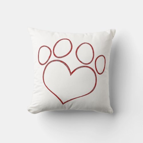 Heart Shaped Paw Print Dog Cat Puppy Kitten Throw Pillow