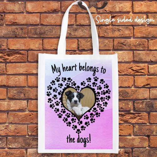 Heart Shaped Paw Print Personal Photo Single Sided Grocery Bag