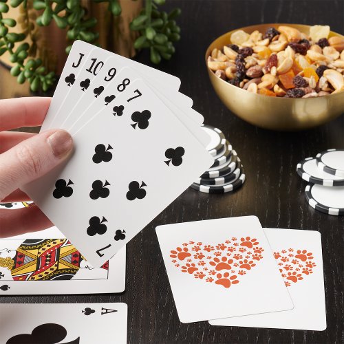 Heart Shaped Paw Prints Playing Cards