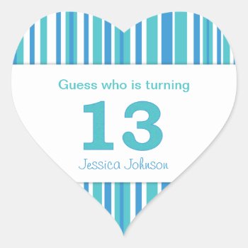 Heart Shaped Personalized 13th Birthday Stickers by SayItNow at Zazzle