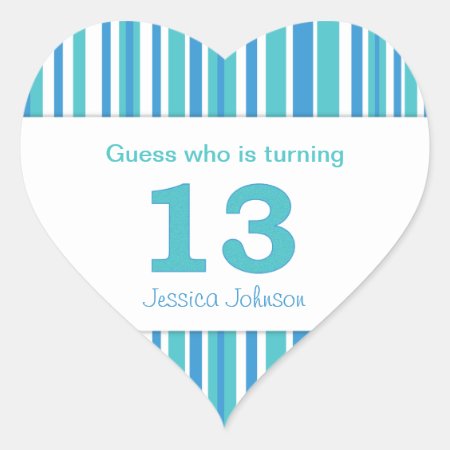 Heart Shaped Personalized 13th Birthday Stickers