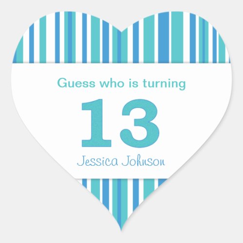 Heart Shaped Personalized 13th Birthday Stickers
