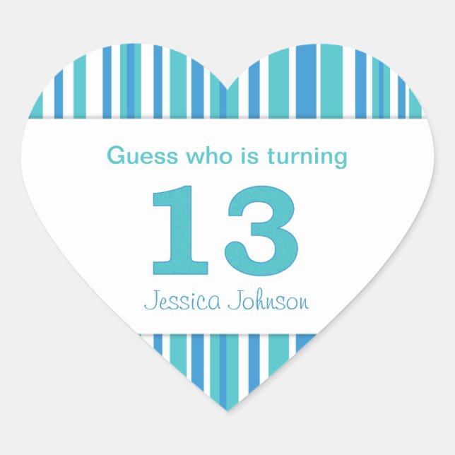 Heart Shaped Personalized 13th Birthday Stickers (Front)