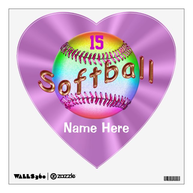 Heart Shaped Personalized Softball Decals for Girl (Front)