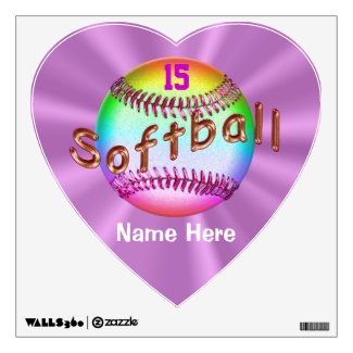 Heart Shaped Personalized Softball Decals for Girl Room Stickers