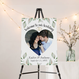 Heart Shaped Photo Botanical Wedding Welcome Sign