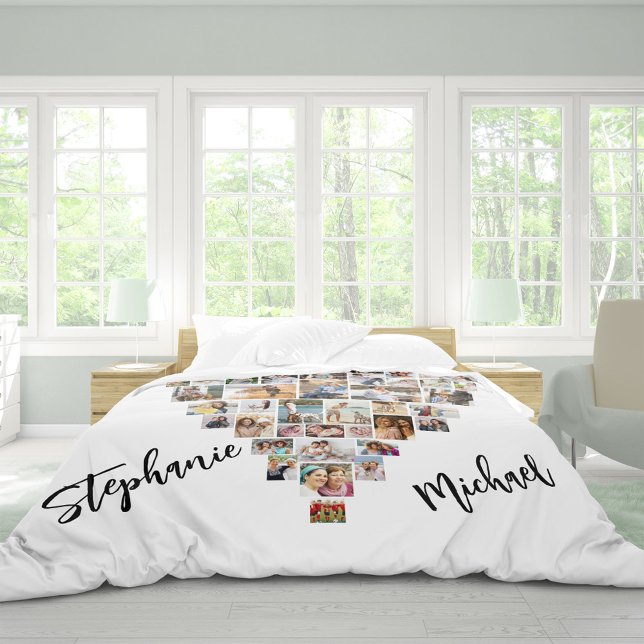 Heart Shaped Photo Collage 51 Picture and Names Duvet Cover (Creator Uploaded)