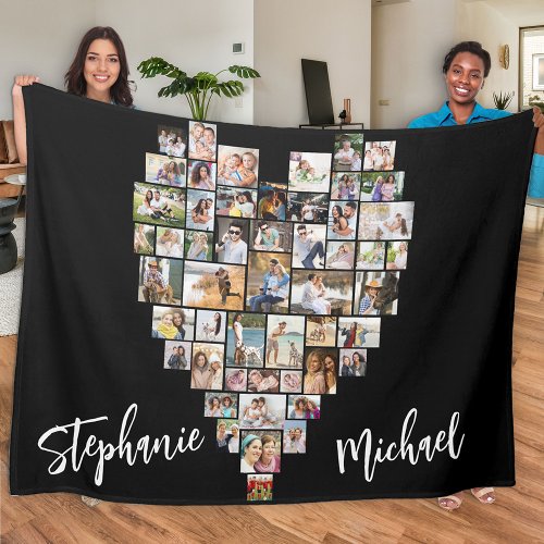 Heart Shaped Photo Collage 51 Pictures and Names Fleece Blanket