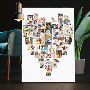 Heart Shaped Photo Collage 51 Pictures White Canvas Print