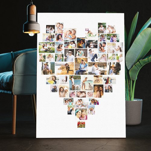 Heart Shaped Photo Collage 51 Pictures White Canvas Print