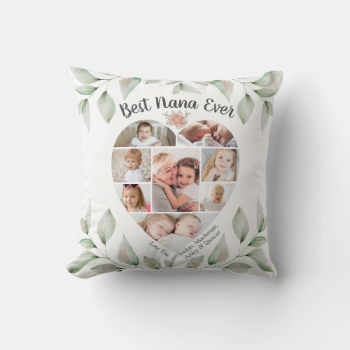 Heart Shaped Photo Collage Best Nana Ever Throw Pillow