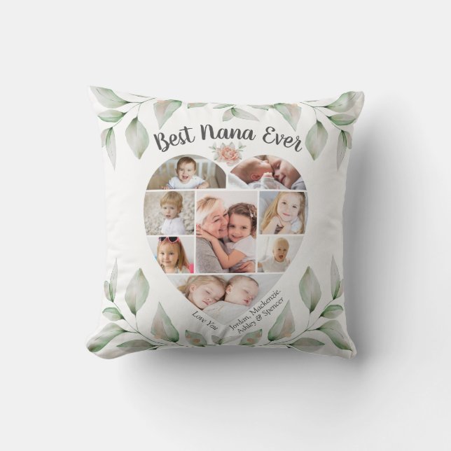 Heart Shaped Photo Collage Best Nana Ever Throw Pillow (Front)