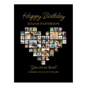 Heart Shaped Photo Collage Birthday Party Welcome Poster