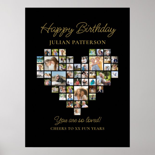 Heart Shaped Photo Collage Birthday Party Welcome Poster (Front)