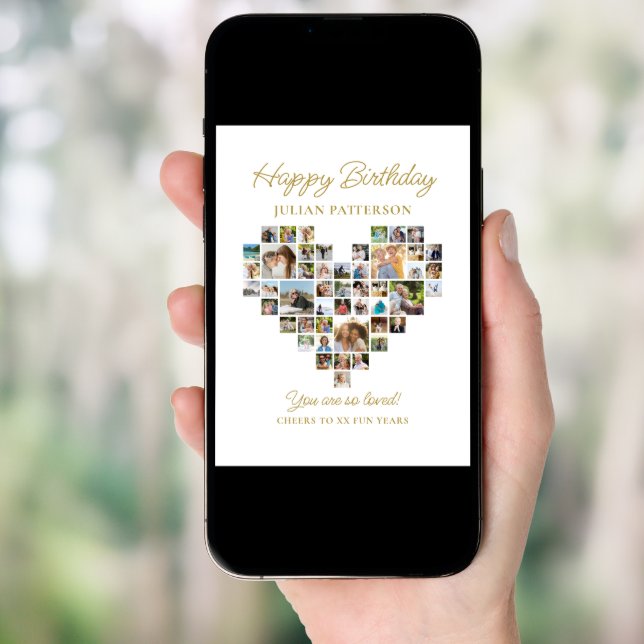 Heart Shaped Photo Collage Birthday Party Welcome Poster (Front Digital)