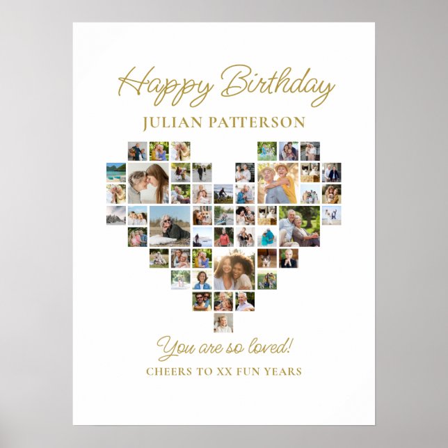 Heart Shaped Photo Collage Birthday Party Welcome Poster (Front)