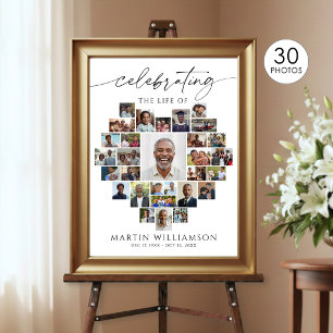 Heart Shaped Photo Collage Celebrating the Life Poster