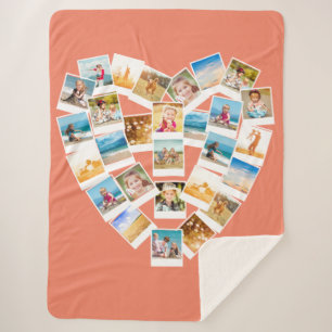 Heart Shaped Photo Collage Custom Photos Sherpa Blanket