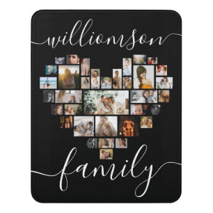 Heart Shaped Photo Collage Family Caligraphy Door Sign