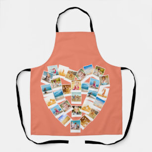 Heart Shaped Photo Collage Family Photos Coral Apron