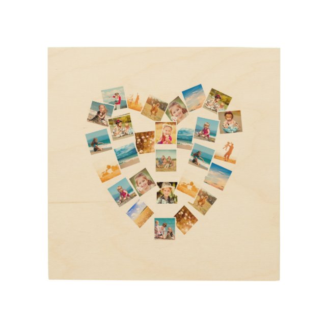 Heart Shaped Photo Collage Family Photos Wood Wall Art (Front)