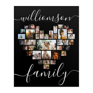 Heart Shaped Photo Collage Family Script Acrylic Print