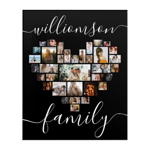 Heart Shaped Photo Collage Family Script Acrylic Print