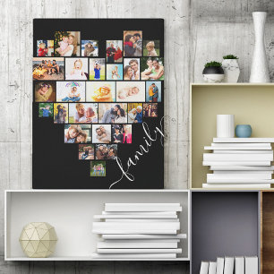Heart Shaped Photo Collage Family Script Canvas Print