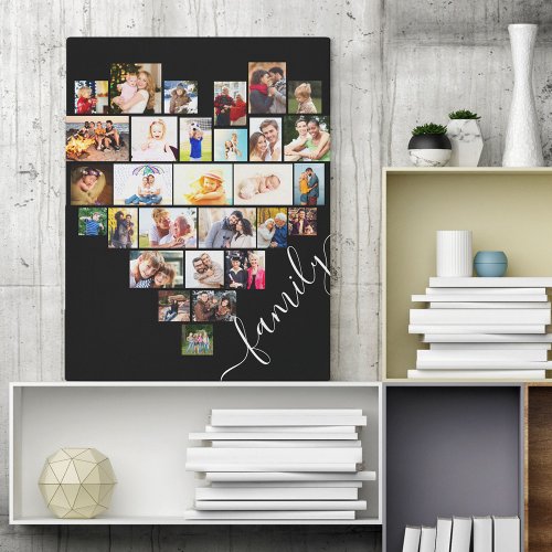 Heart Shaped Photo Collage Family Script Canvas Print