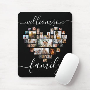 Heart Shaped Photo Collage Family Script Mouse Pad