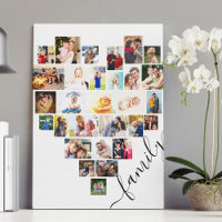 Heart Shaped Photo Collage Family Script White