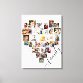 Heart Shaped Photo Collage Family Script White Canvas Print (Front)