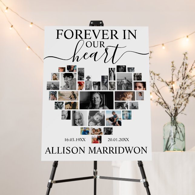 Heart Shaped Photo Collage Funeral Memorial  Foam Board (In Situ (Stand))