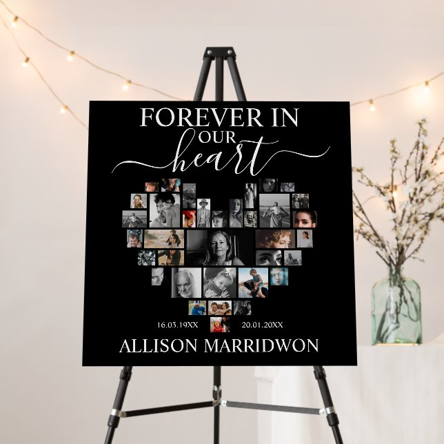 Heart Shaped Photo Collage Funeral Memorial  Foam Board (In Situ (Stand))