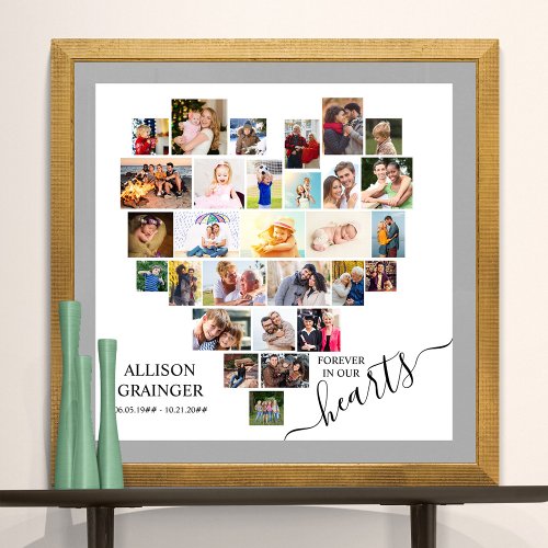 Heart Shaped Photo Collage Funeral Memorial Poster