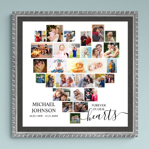 Heart Shaped Photo Collage Funeral Memorial Square Poster