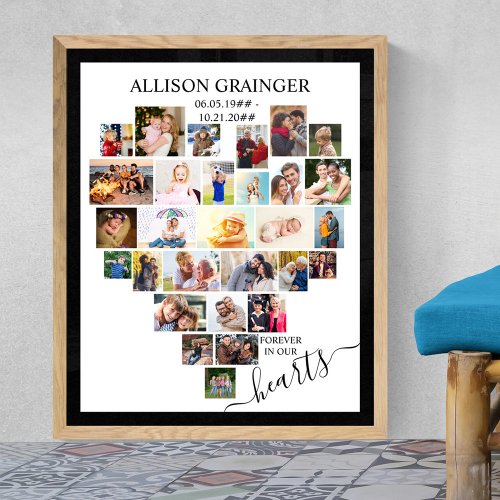 Heart Shaped Photo Collage Funeral Memory Board Poster