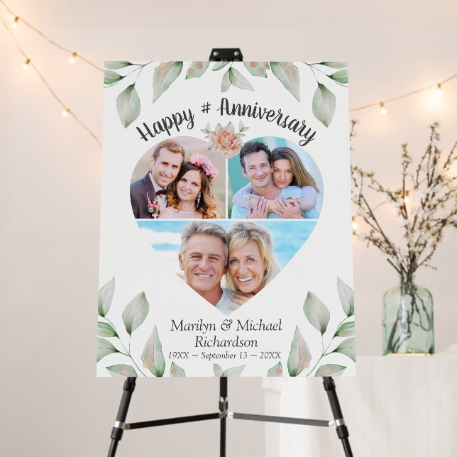 Heart Shaped Photo Collage Happy Anniversary Foam Board (In Situ (Stand))