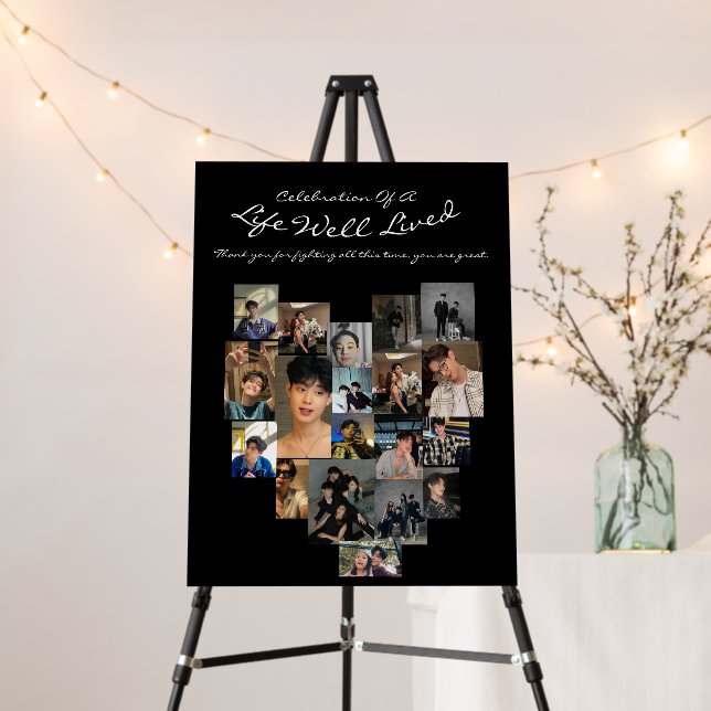 Heart Shaped Photo Collage Memorial Funeral Foam B Board (In Situ (Stand))