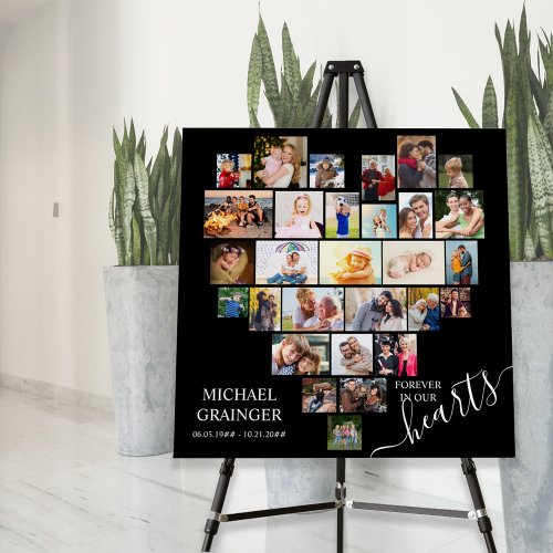 Heart Shaped Photo Collage Memorial Funeral Sign