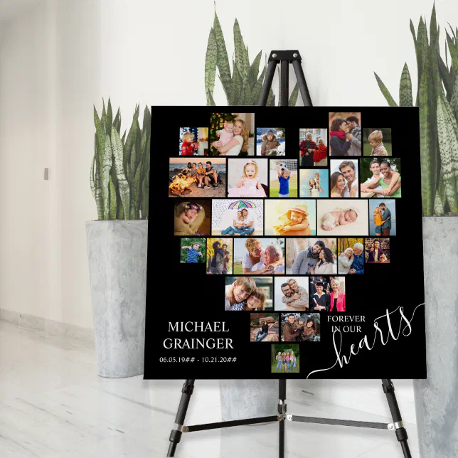 Heart Shaped Photo Collage Memorial Funeral Sign | Zazzle